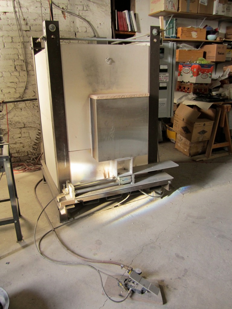 Furnace with molten glass inside at 2025°F (blowing temperature) Playing With Fire Glass